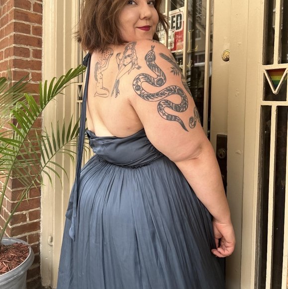 J Crew Halter Cutout Dress 22 Plus Featherweight Satin Deep Midnight Blue NEW - Picture 2 of 2